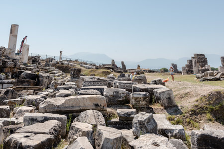 Ancient ruins in Hierapolis, Pamukkale, Turkey. UNESCO World Heritage.のeditorial素材