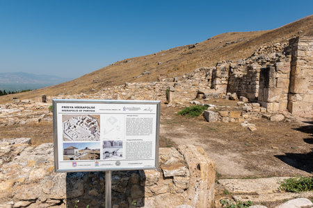 Sign about Octagonal  bath Buildings at Hierapolis, Pamukkale, Turkey. UNESCO World Heritage.25 August 2017のeditorial素材