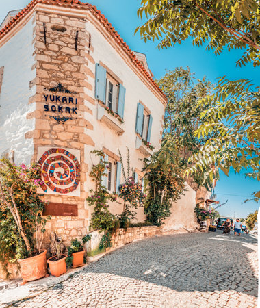 Retro View of Alacati charming Streets , a popular destination for traveling and vacation in Izmir,Turkey.26 August 2017.のeditorial素材