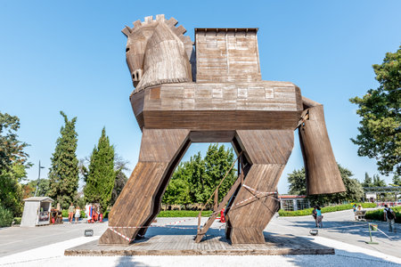 Famous Trojan horse in ancient city of Troy.Wooden Trojan horse in ancient city Troy.TURKEY, Canakkale,18 August 2017のeditorial素材