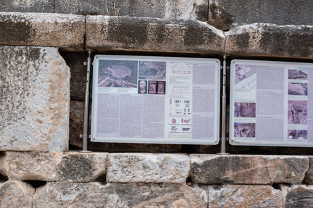 Information sign about ruins in Ephesus historical ancient city, in Selcuk,Izmir,Turkey:20 August 2017のeditorial素材