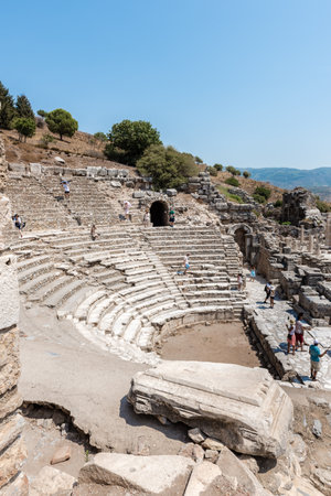 People visit Odeon (Bouleuterion) at ancient ruins at Ephesus historical ancient city, in Selcuk,Izmir,Turkey:20 August 2017のeditorial素材