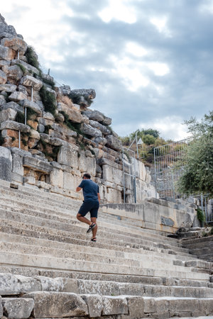 People visit ancient ruins at Ephesus historical ancient city, in Selcuk,Izmir,Turkey:20 August 2017のeditorial素材