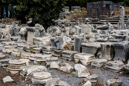 General view of marble Ruins in Ephesus historical ancient city, in Selcuk,Izmir,Turkey.のeditorial素材