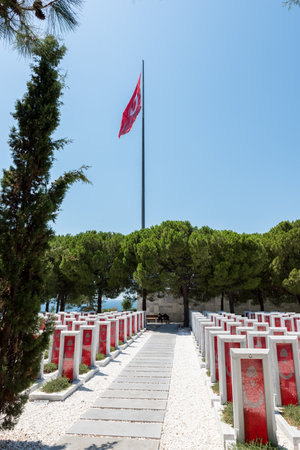 Canakkale Martyrs Memorial military cemetery is a war memorial commemorating the service of about Turkish soldiers who participated at the Battle of Gallipoli.TURKEY, Canakkale,18 August 2017のeditorial素材
