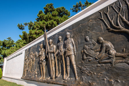 Monument of an Ottoman Soldiers (Turkish) at Akbas Martyrs Cemetery and Memorial in Canakkale,Turkey.TURKEY, Canakkale,18 August 2017のeditorial素材