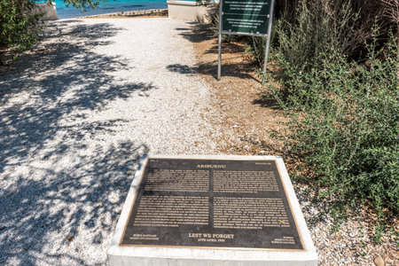 An information plate at ANZAC cove, site of World War I landing of the ANZACs on the Gallipoli peninsula in Canakkale Turkeyのeditorial素材