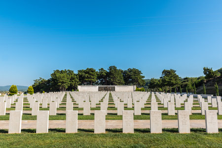 High Resolution panoramic view of Akbas Martyrs Cemetery and Memorial in Canakkale,Turkey.TURKEY, Canakkale,18 August 2017のeditorial素材