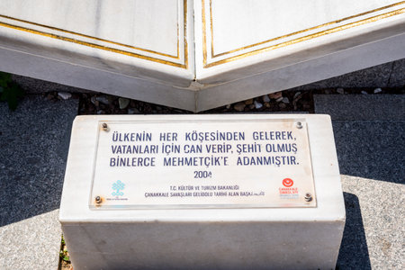 An information plate at Canakkale Martyrs' Memorial area for Turkish soldiers who participated at the Battle of Gallipoli,Canakkale,Turkeyのeditorial素材
