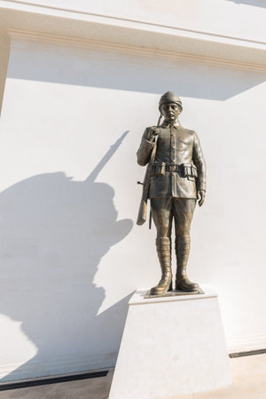 Monument of an Ottoman Soldier (Turkish) at Akbas Martyrs Cemetery and Memorial in Canakkale,Turkey.TURKEY, Canakkale,18 August 2017のeditorial素材
