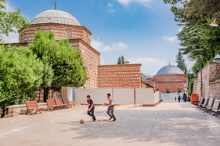 View of Yildirim Bayezid complex,a mosque complex  complex built by Ottoman Sultan Bayezid I Bursa,Turkey.20 May 2018のeditorial素材