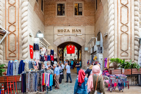 Unidentified people visit and do shopping at  historical Koza Han(Silk Bazaar) in Bursa,Turkey.20 May 2018のeditorial素材