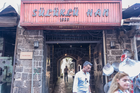 Gate of Suluklu Khan,a medieval inn used for cafes and small shops now in Diyarbakir,Turkey.16 July 2018のeditorial素材