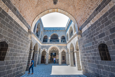 Courtyard of Mesudiye Medresesi or Madrasah in courtyard of Ulu Mosque,a popular landmark in Diyarbakir,Turkey.16 July 2018のeditorial素材