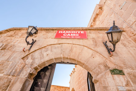 Gate of Hamidiye Mosque(Seyh Zebuni)built in 1347 and locates in Mardin,Turkey.17 June 2018のeditorial素材
