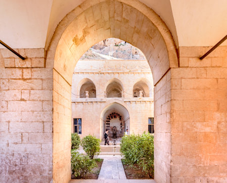 Unidentified people visit Zinciriye Madrassa ,a popular landmark in Mardin,Turkey.17 June 2018のeditorial素材