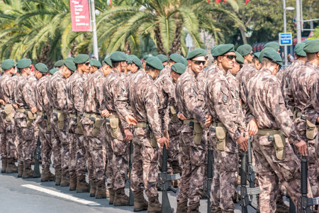 Turkish soldiers wait for Military parade at Turkish 30 August Victory day.Soldiers in formation in Istanbul,Turkey.30 August 2018のeditorial素材
