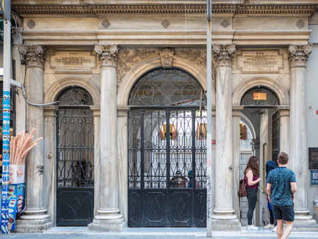 People visit Church of St. Mary Draperis,a Roman Catholic Church built in 1584 Beyoglu,Istanbul,Turkey.25 July 2019のeditorial素材