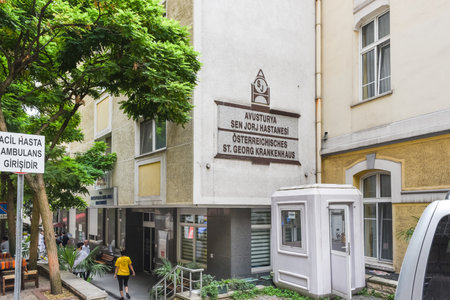 Exterior view of Austria Sen Jorj Hospital located in Galata,Beyoglu,Istanbul,Turkey.25 July 2019のeditorial素材