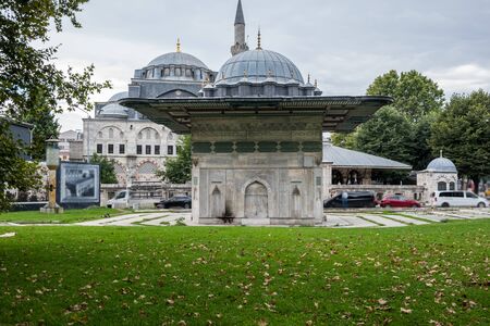 View of Tophane Fountain,public water fountain built by Ottoman sultan Mahmud I in Ottoman rococo architecture  in Tophane Beyoglu,Istanbul,Turkey.25 July 2019の写真素材