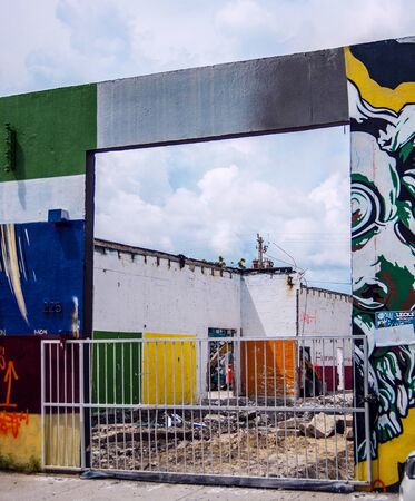 Miami, Florida - August 29, 2018 Wynwood Miami Art Area Street Graffiti COnstruction site inside a warehouse sectionのeditorial素材