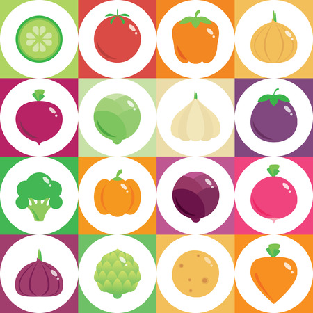Vegetables round flat icons. Fresh green and healthy foodのイラスト素材