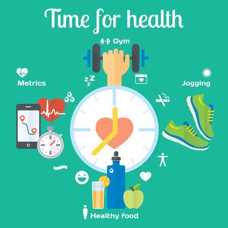 Time for healthy concept flat iconsのイラスト素材