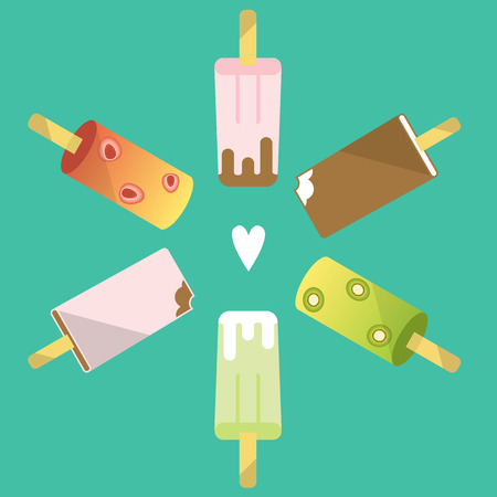Set of ice cream, flat icons, vectorのイラスト素材