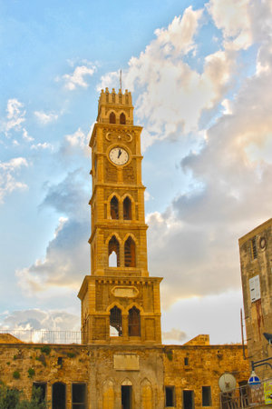 Tower of the clock in Acre, Israelの写真素材