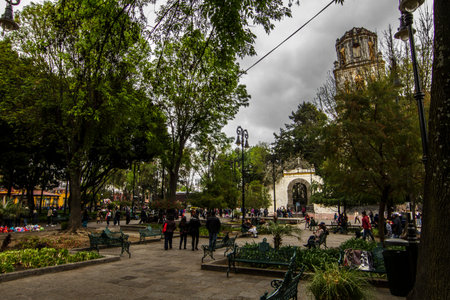 The Cathedral of Coyoacán in the colonial neighborhood of Coyoacán in the City of Mexico