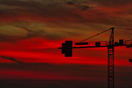 Construction site at sunsetの写真素材