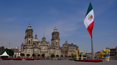 Mexico City Zocalo and the big mexican flagの写真素材