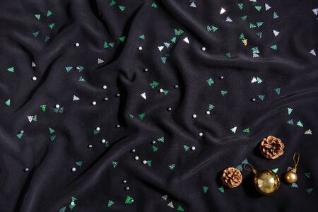 Shiny confetti Christmas tree on a dark background. Christmas frameの写真素材