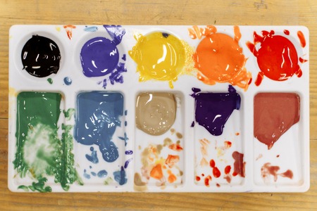 Palette with multi-colored paints for drawingの写真素材