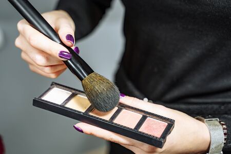 Female makeup artist with cosmetics at work close-up.の写真素材