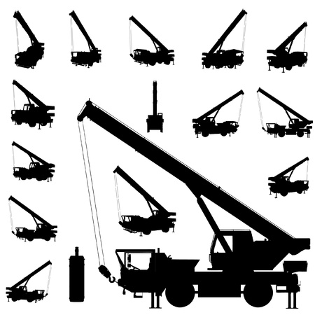 vector mobile crane silhouette setのイラスト素材
