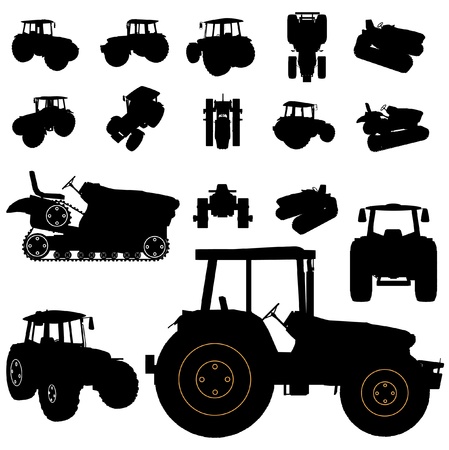 tractor silhouette setのイラスト素材