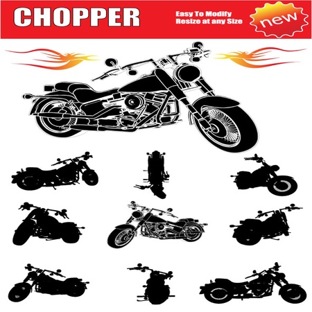 chopper motorcycle setのイラスト素材
