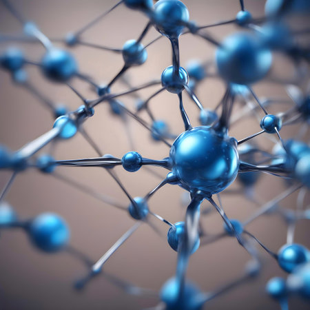 3d render of molecule structure. Abstract background with blue molecules.の素材