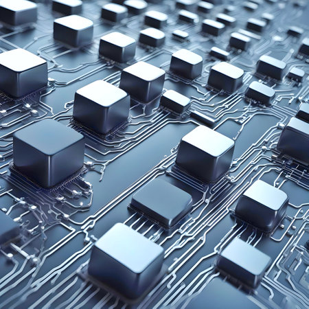 Circuit board close-up. Technology background. 3d renderingの素材