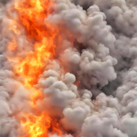 3D illustration of a big explosion with a lot of smoke and fireの素材