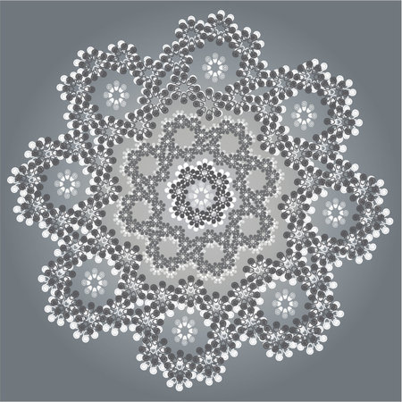 Ornament consisting of unusual repetitive white and grey shapes on a grey backgroundのイラスト素材