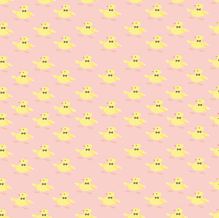Pattern composed of repeating small yellow chick on pink backgroundのイラスト素材