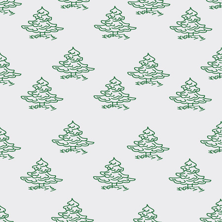 Seamless pattern made of small fir-trees and grass on a gray backgroundのイラスト素材