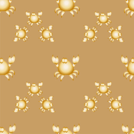 seamless ornament, made of little big stylized crabs on brown backgroundのイラスト素材