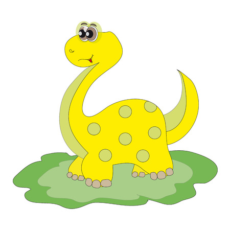 The image of a cute little dinosaur, yellow green polka dots on a white backgroundのイラスト素材