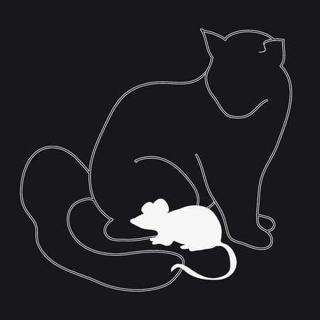 Stylized image of silhouettes of a cat and a little mouseのイラスト素材