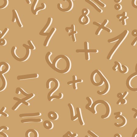 Seamless pattern for background, made up of numbers and mathematical symbols on a brown backgroundのイラスト素材