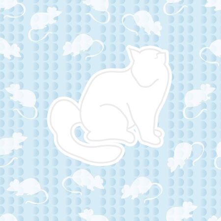 seamless ornament. composed of cat and lots of little mice around him. the design on the blue background.のイラスト素材