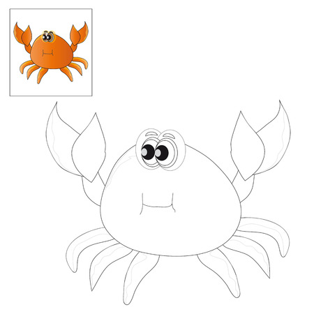 Vector illustration. The image of a cute little crab. Picture for coloring with a color sample.のイラスト素材